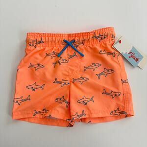 Cat & Jack orange blue print swim trunks board shorts with liner